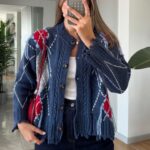 Blue Patterned knit cardigan