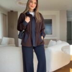 Women's Brown and Navy Two-Piece Set