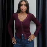 Burgundy Lace Trim Cardigan