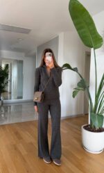 Charcoal Ribbed Knit Lounge Set