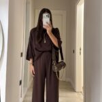 Brown Wide Leg Loungewear Set