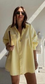 Oversized Light Yellow Shirt Dress