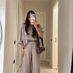 Beige Wide Leg Loungewear Set