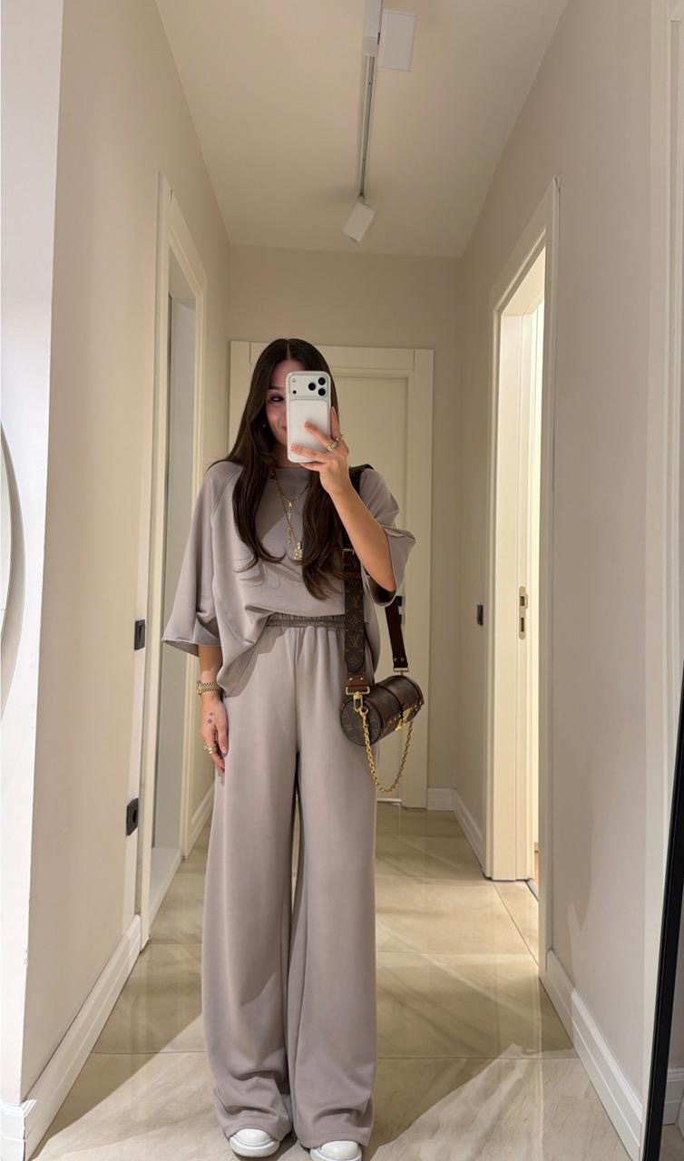 29f49dee-9895-4adb-843c-5395cc1712de Beige Wide Leg Loungewear Set - Image 1