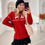 Red Reindeer Knit Christmas Sweater