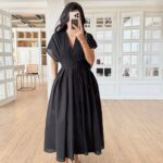 Black V-Neck Maxi Dress With Tie Waist