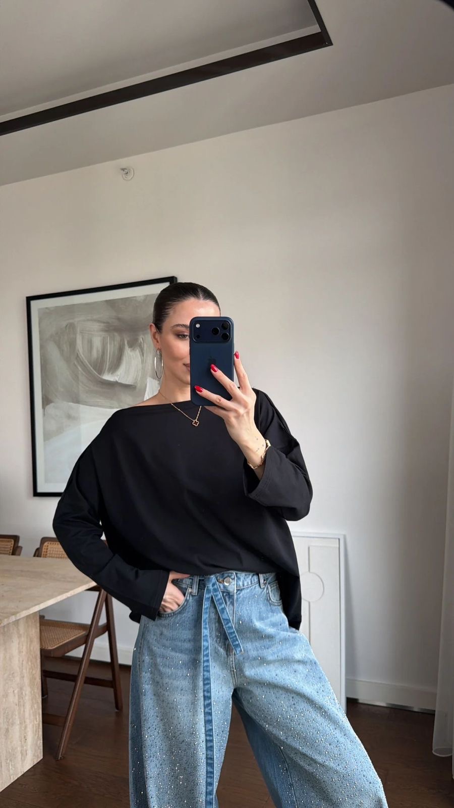 55caa6ec-a3bf-4682-b692-d03c8c52561d Black Lace Back Drape Top - Image 1