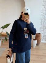Navy Sweater With Embroidered Bear Patch