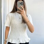 White Smocked Short Sleeve Top