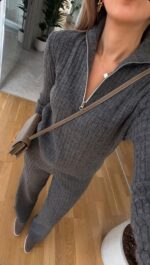Charcoal Ribbed Knit Lounge Set - Image 2