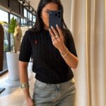 Black Cable Knit Short Sleeve Sweater