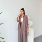Mauve Button-Up Shirt and Wide Leg Pants Set