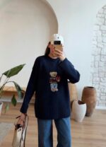 Navy Sweater With Embroidered Bear Patch - Image 2