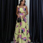 Yellow Floral Crop Top and Maxi Skirt Set