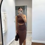 Brown One Shoulder Cutout Midi Dress