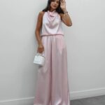 Pink Satin Halter Neck and Wide Leg Set