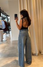 High Waist Wide Leg Blue Jeans - Image 3