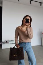 Brown Lace Trim Off Shoulder Top