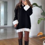 Black and White Oversized Sweater Dress