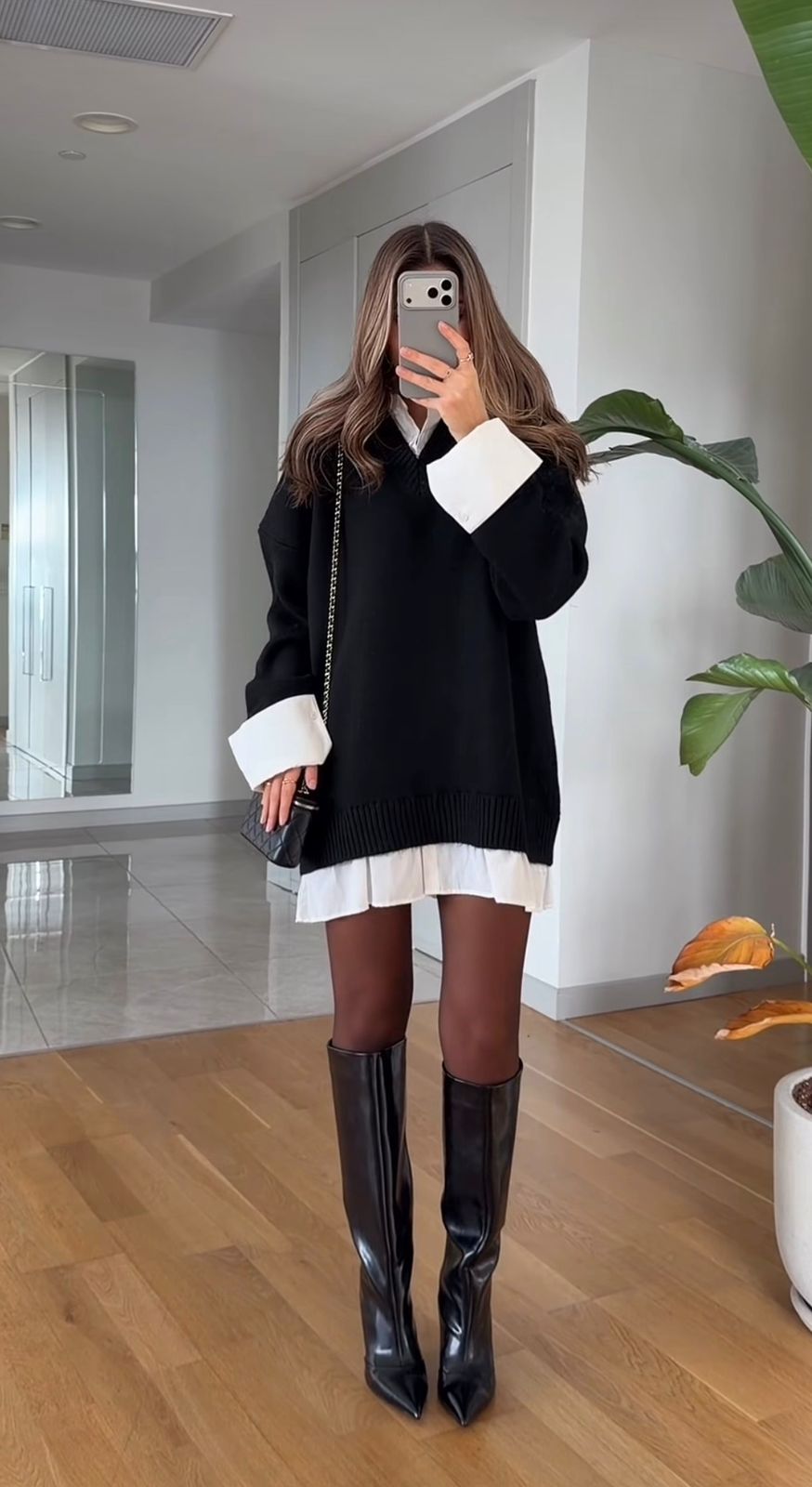 ad5f84c0-7819-44e9-b9ed-d91a2bff7b99 Black and White Oversized Sweater Dress - Image 1