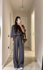 Charcoal Grey Wide Leg Loungewear Set