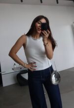 White Sleeveless Top With Rhinestone Trim