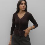 Brown Lace Trim Cardigan
