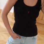 Black Tank Top With Red Embroidery