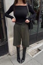 Olive Green Tailored Shorts - Image 2