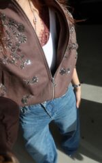 Brown Floral Embroidered Bomber Jacket - Image 2