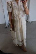 Embroidered Cream Two Piece Skirt Set - Image 2
