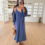 Blue Sleeveless Maxi Dress With Shirt