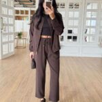 Brown Relaxed Fit Jacket and Pants Set