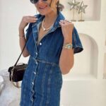 Women’s Short Sleeve Denim Button Dress
