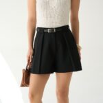 Women's Black High Waist Pleated Shorts