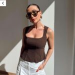 Brown Fitted Square Neck Tank Top