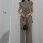Taupe Sleeveless Top and Wide Leg Pants Set