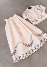 Embroidered Cream Two Piece Skirt Set