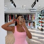 Pink Fitted Square Neck Tank Top