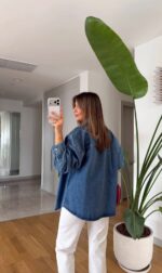 Women's Blue Denim Button-Up Shirt - Image 3