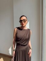 Sleeveless Brown Maxi Dress Set - Image 2