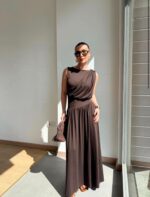 Sleeveless Brown Maxi Dress Set
