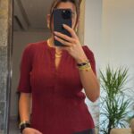 Burgundy Ribbed Button Henley Top