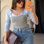 Colorblock V-Neck Long Sleeve Crop Top