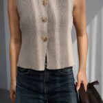 Beige Sleeveless Knit Top
