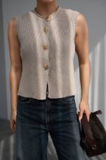 Beige Sleeveless Knit Top