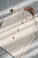 Beige Sleeveless Knit Top - Image 2