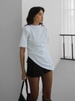 White Asymmetric Draped T-Shirt - Image 2