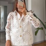White Eyelet Lace Button-Up Shirt