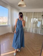 Sleeveless Blue Denim Midi Dress - Image 2